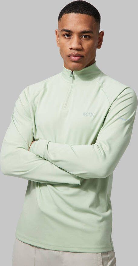boohoo Man Active Performance Raglan Top Met Korte Rits, Green