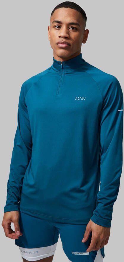 boohoo Man Active Performance Raglan Top Met Korte Rits, Teal