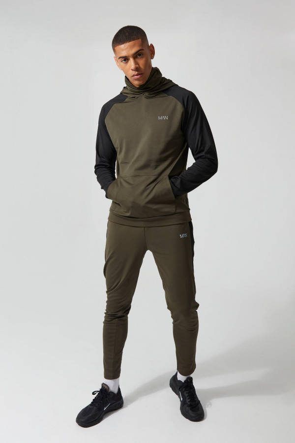 boohoo Man Active Trainingspak Met Hoodie Met Skimasker, Khaki