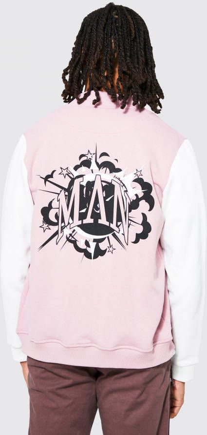 boohoo Man Jersey Bomberjack Met Rug Detail, Pink