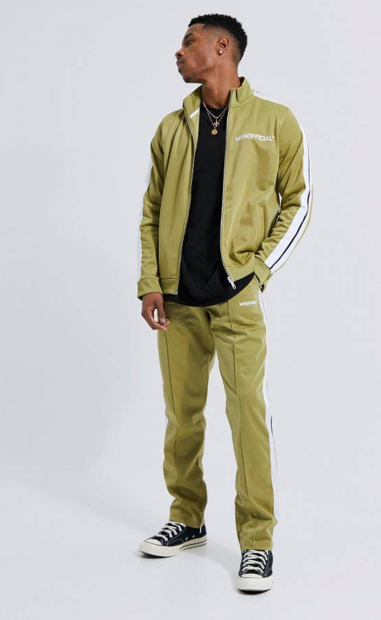 boohoo Man Official Tricot Trainingspak Met Hoge Kraag, Olive
