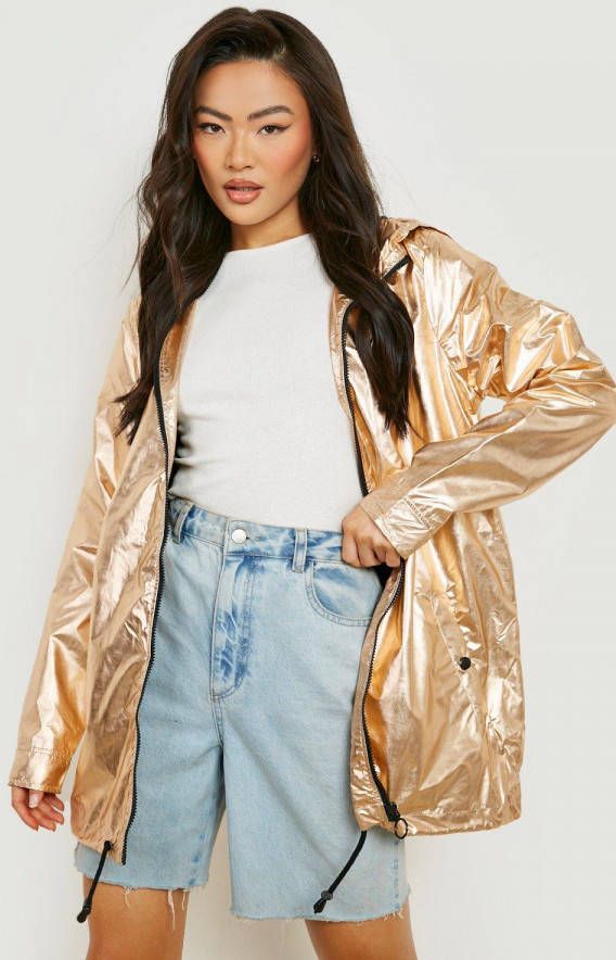 boohoo Metallic Festival Regenjas, Gold