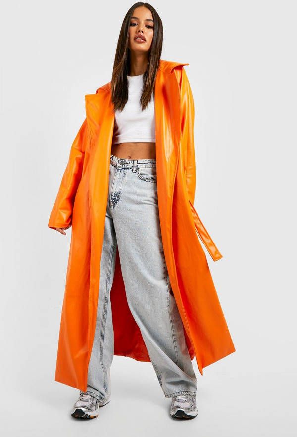 boohoo Nepleren Trenchcoat Met Ceintuur, Orange