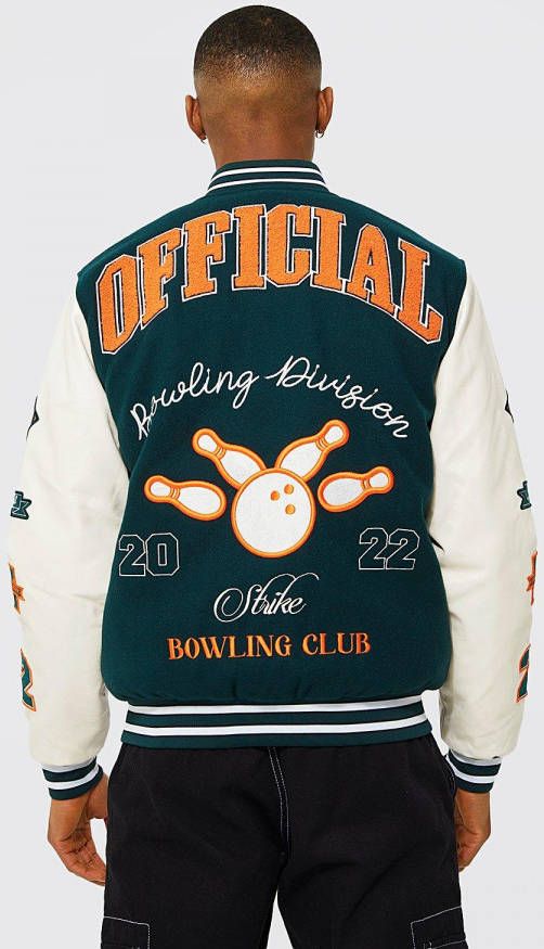 boohoo Official Gothic B Varsity Bomberjack Met Rugopdruk, Teal