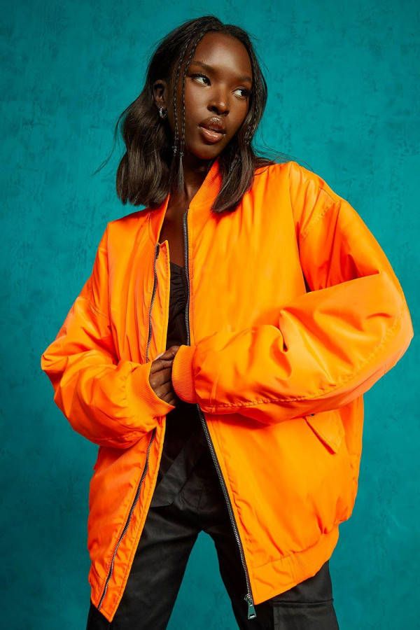 boohoo Oversized Bomberjack, Orange