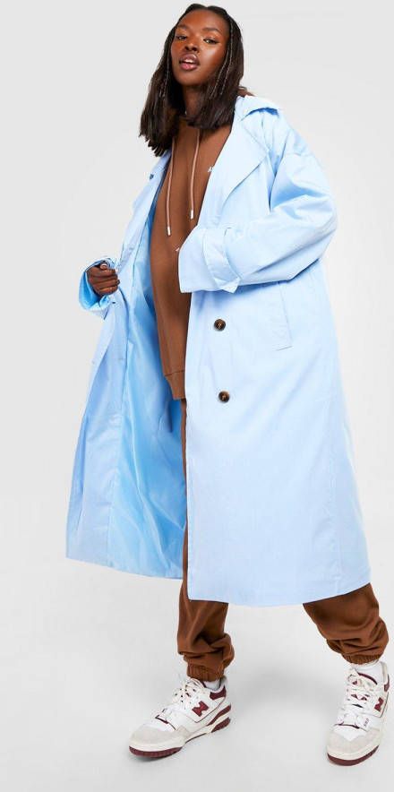boohoo Oversized Trenchcoat Met Dubbele Knopen, Blue