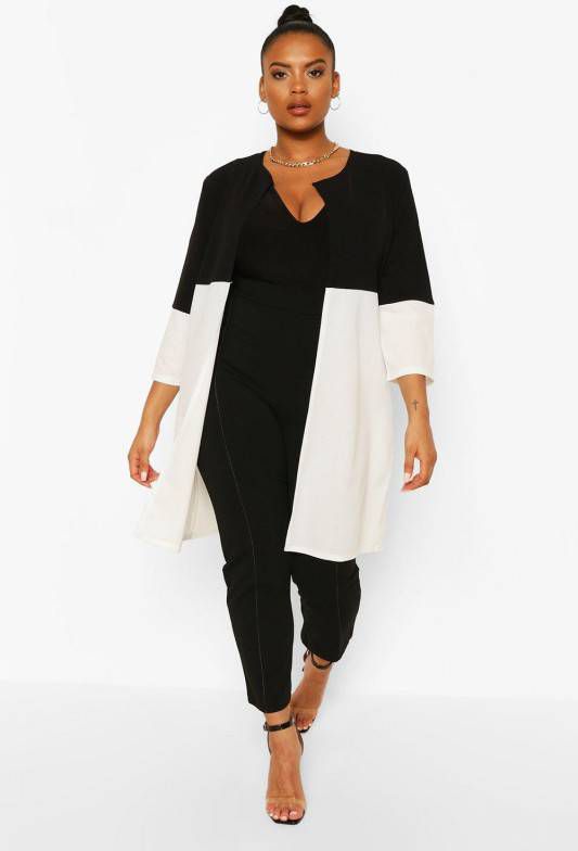 boohoo Plus Colour Block Duster Jas Met Driekwartsmouwen, Ivoor