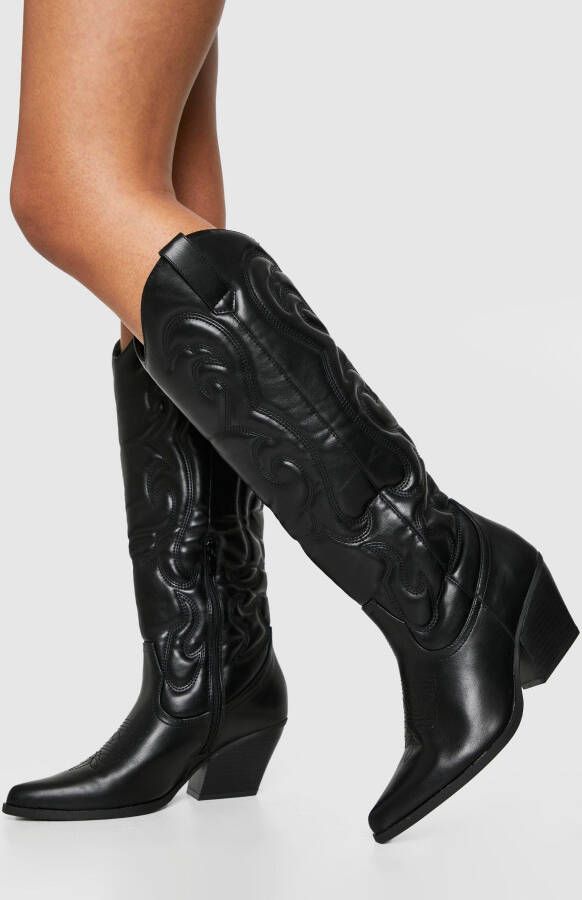 boohoo Pu Cowboylaarzen Met Relië, f, Black