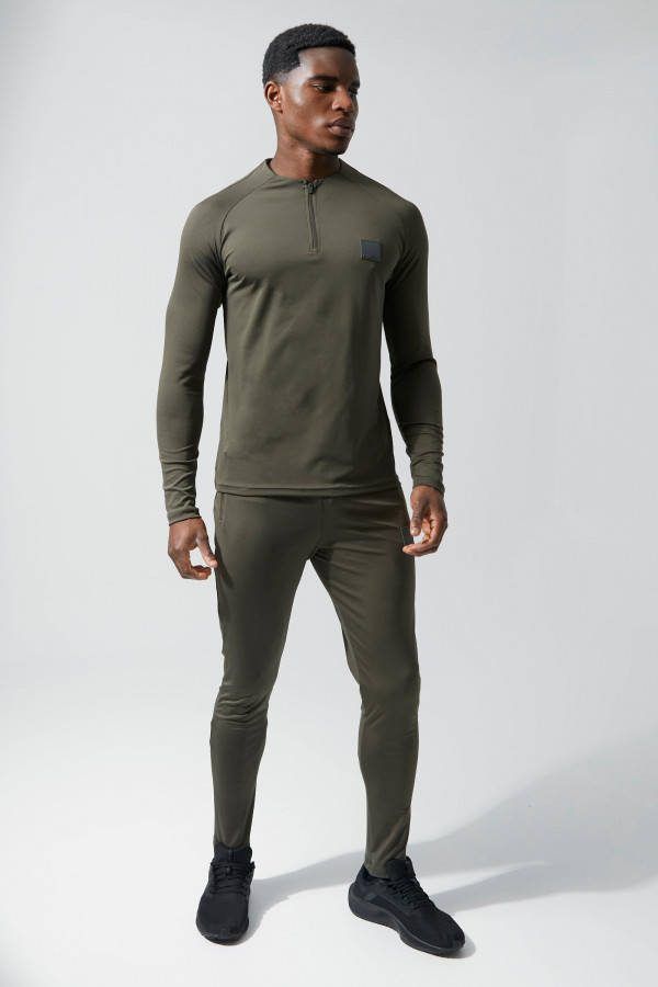 boohoo Reflecterend Active Fitness Trainingspak Met Paneel En Korte Rits, Khaki