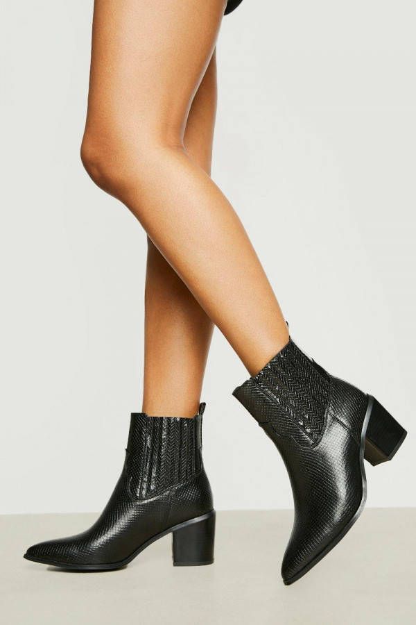 boohoo Slangenprint Cowboylaarzen, Black