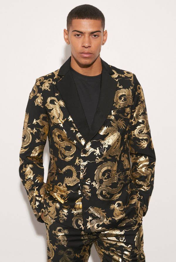 boohoo Slim Fit Dragon Colbert Met Dubbele Knopen, Gold
