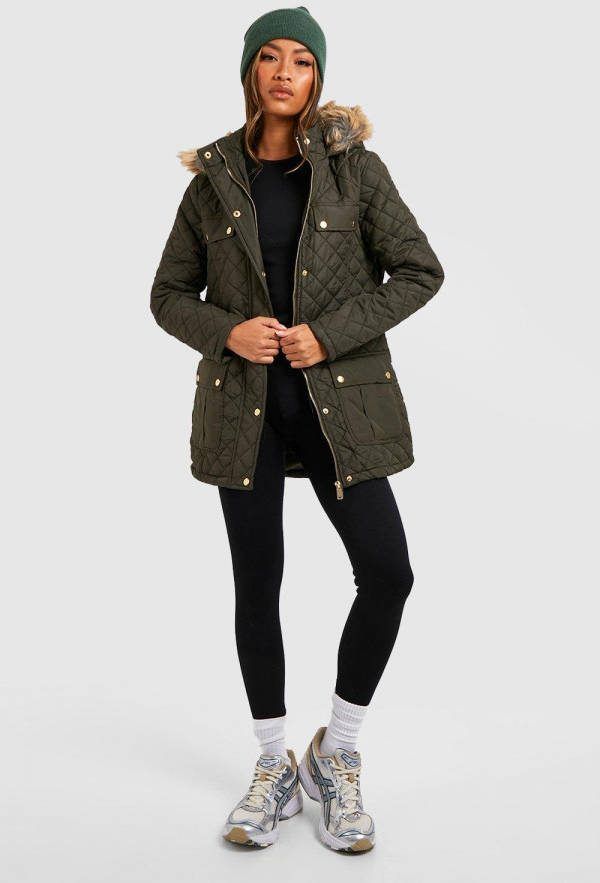 boohoo Windbreaker Met Print En Capuchon, Khaki
