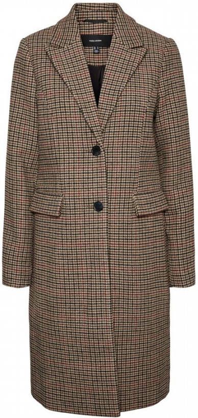 Vero Moda blast check long wool jacket , Bruin, Dames