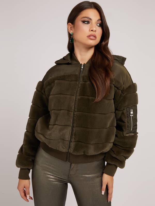 Guess Felicia Hooded Jackets Bomber W1Bl45 We9D0 , Groen, Dames