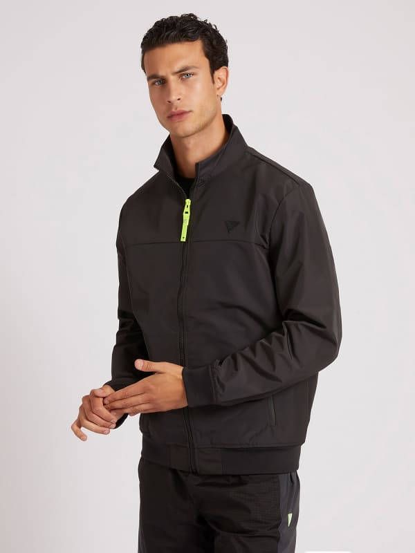 Guess Zipped Windbreaker Patched Logo , Zwart, Heren
