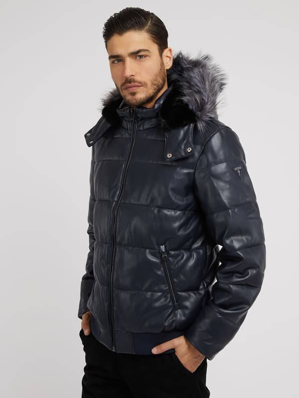 Guess Gewatteerde Gevulde Nep Leer Jas