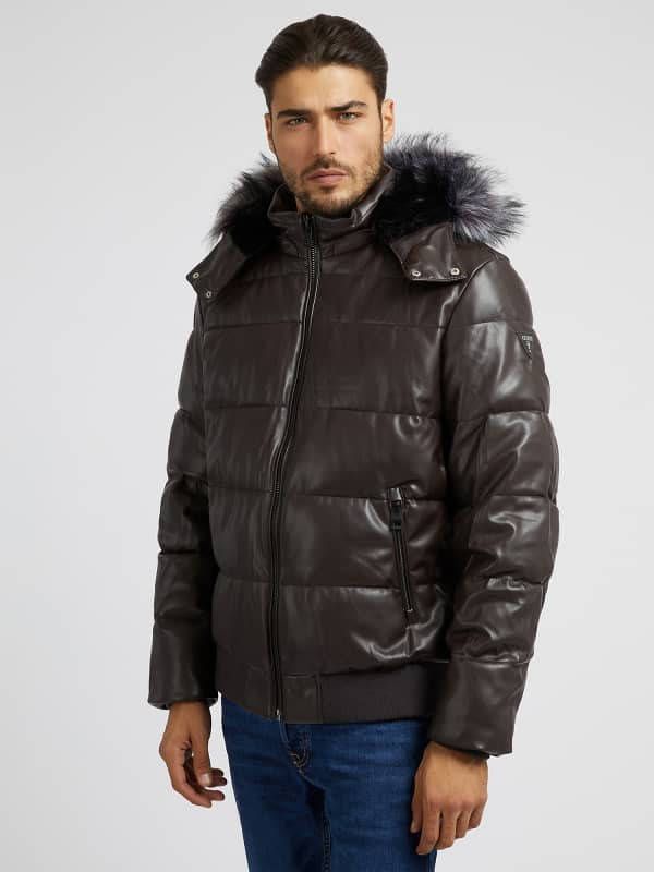 Guess Gewatteerde Gevulde Nep Leer Jas