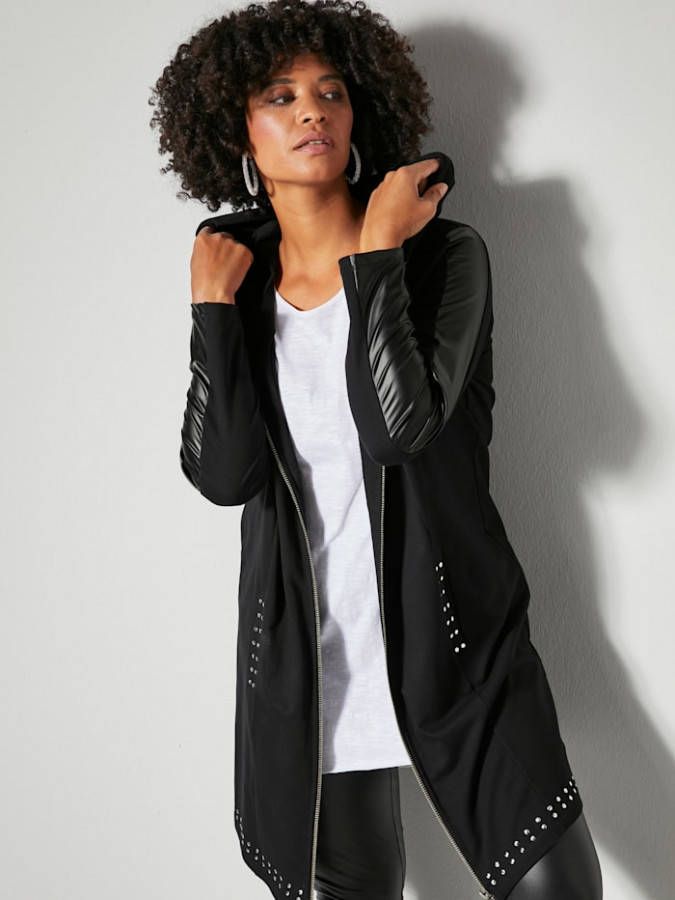 Angel of Style Sweatvest met studs en details van imitatieleer Zwart/Zilverkleur