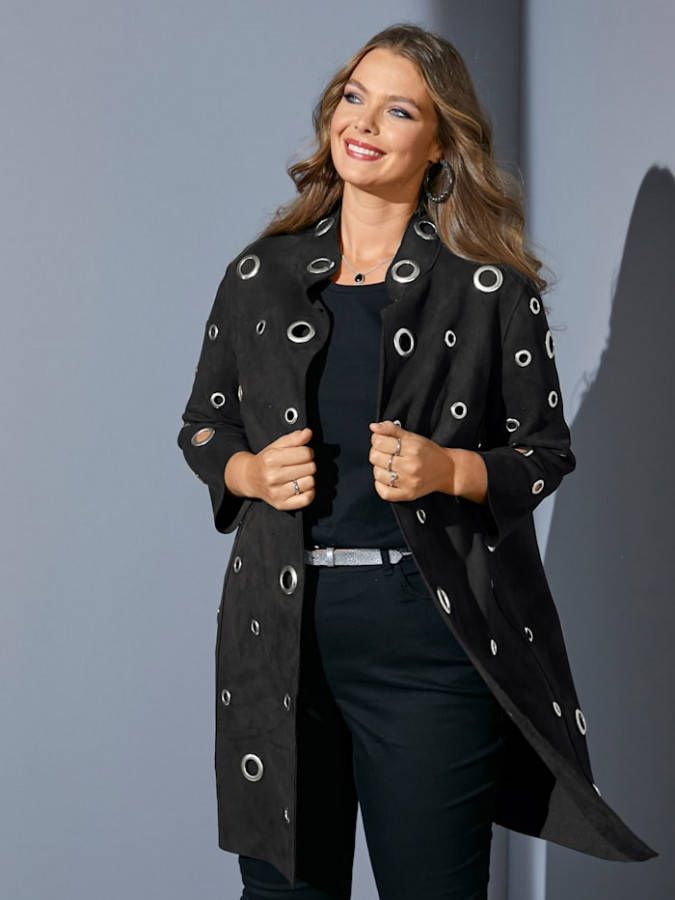 MIAMODA Lange blazer met oogjes Zwart/Zilverkleur
