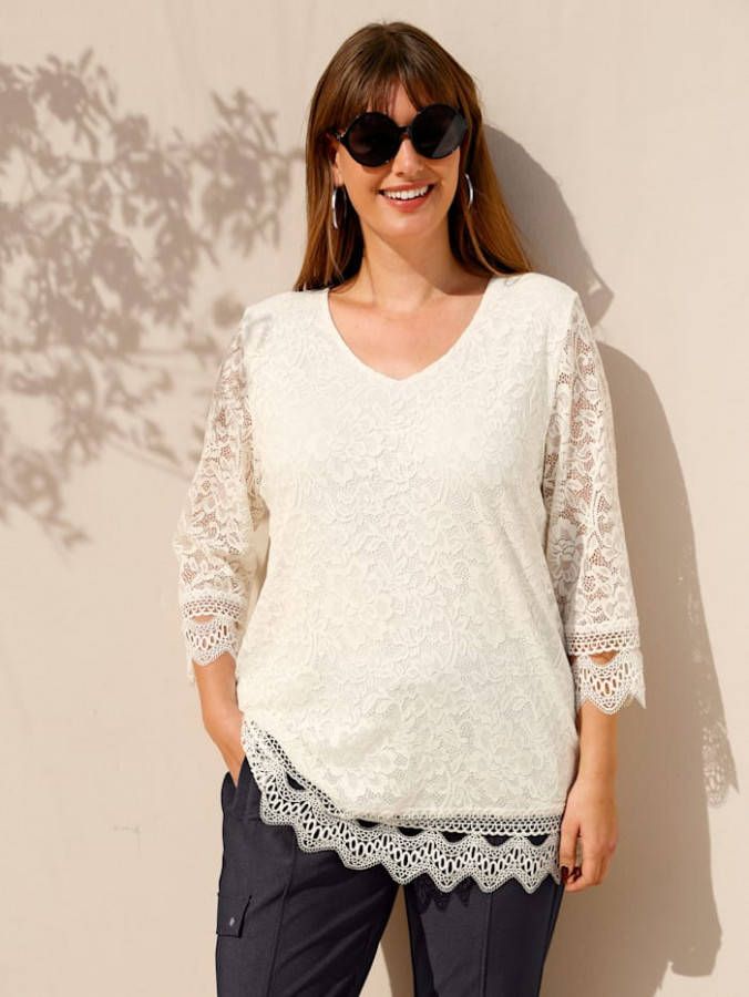 MIAMODA Shirt met licht transparante 3/4 mouwen Crème