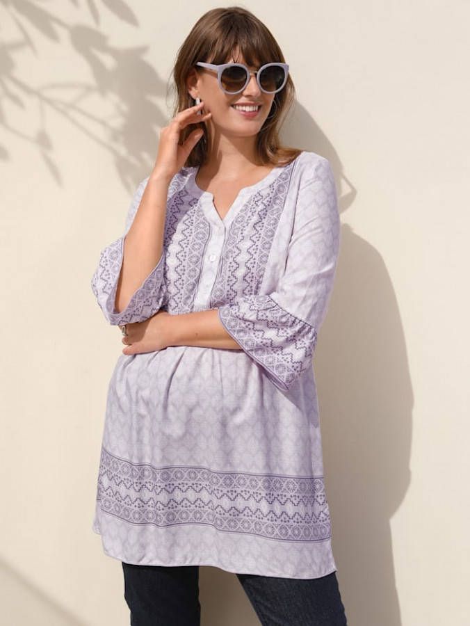 MIAMODA Tuniek met volants aan de mouwen Wit/Paars