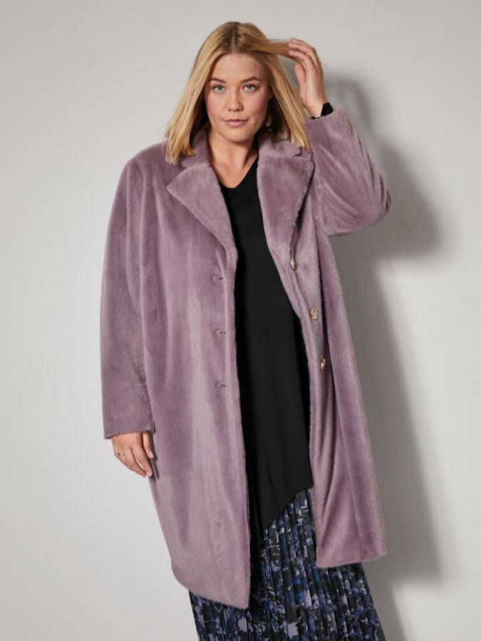 Sara Lindholm Mantel van zacht imitatiebont Lila
