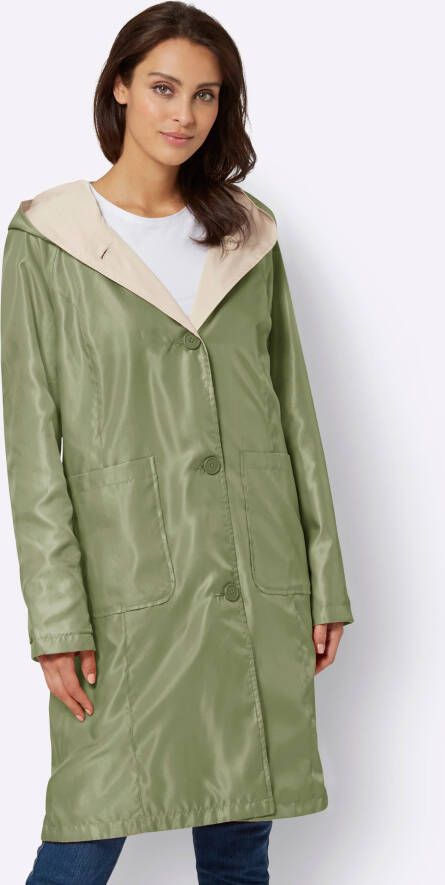 Functionele mantel in rietgroen/zand van heine