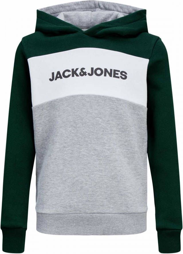 JACK & JONES JUNIOR hoodie JJELOGO met logo donkergroen/donkerblauw