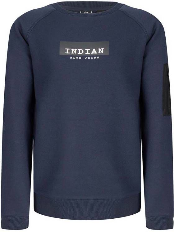 Indian Blue Jeans sweater met logo donkerblauw Indian Blue Jeans sweater met logo donkerblauwgeelgrijs