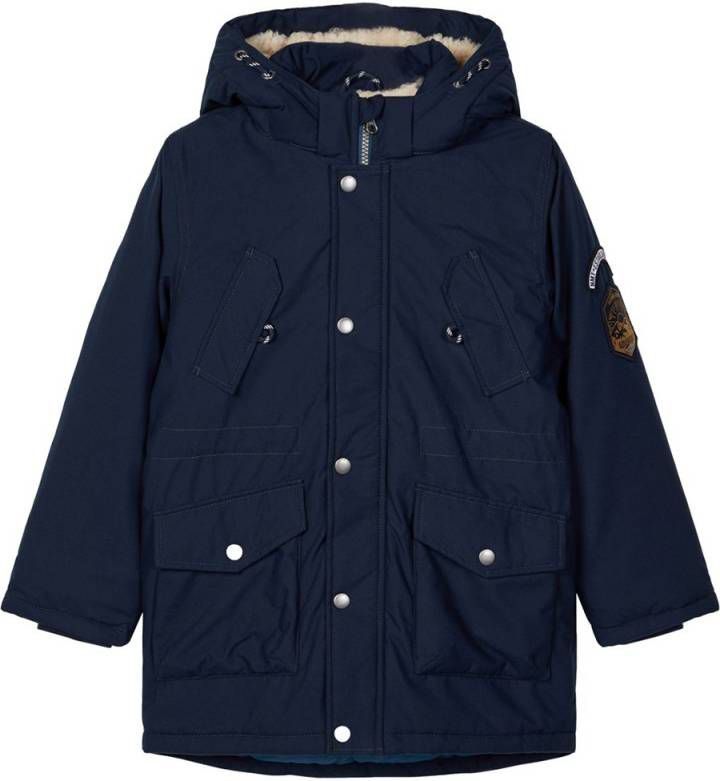 NAME IT KIDS winterjas Mack met patches donkerblauw