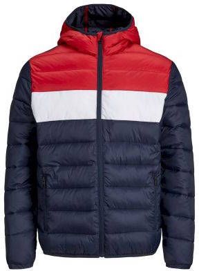 JACK & JONES JUNIOR gewatteerde winterjas Magic donkerblauw/wit/rood