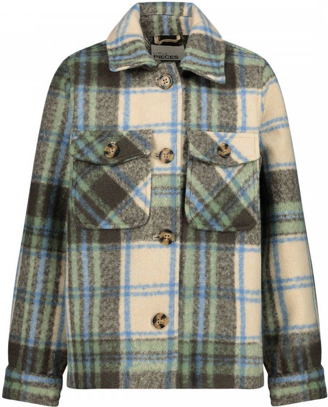 little PIECES geruite shacket winterjas LPDICTE ecru/groen/blauw