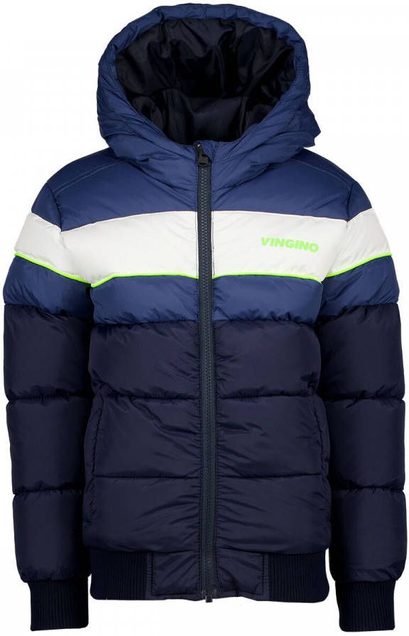 Vingino winterjas Tonius donkerblauw/wit/blauw