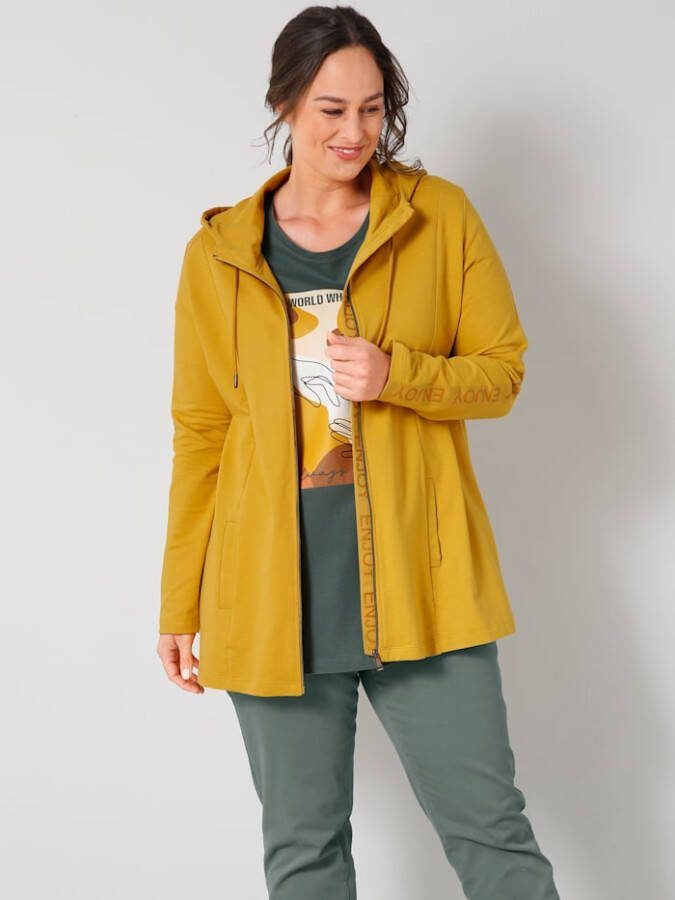 Janet & Joyce Sweatvest met print Goudkleur