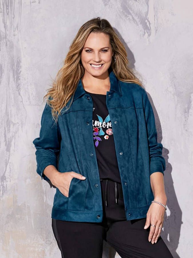 MIAMODA Blazer van zacht imitatiesuède Petrol