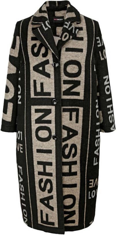 MIAMODA Mantel met trendy print Zwart/Beige