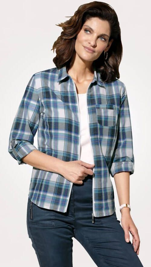 MONA Blousejasje van geruite weefstof Groen/Blauw/Wit