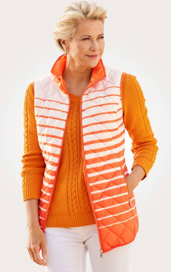 MONA Bodywarmer met trendy streepdessin Oranje/Ecru