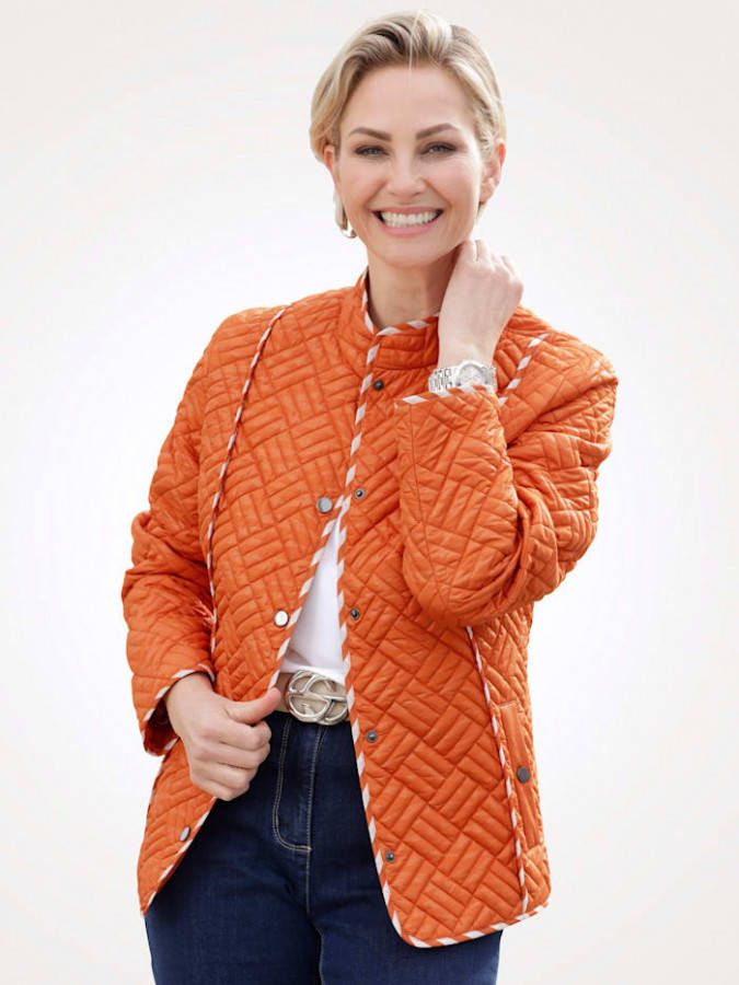 MONA Doorgestikte jas met folieprint Terracotta/Wit