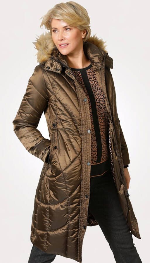 MONA Gewatteerde jas met flatterende stiksels Kastanjebruin