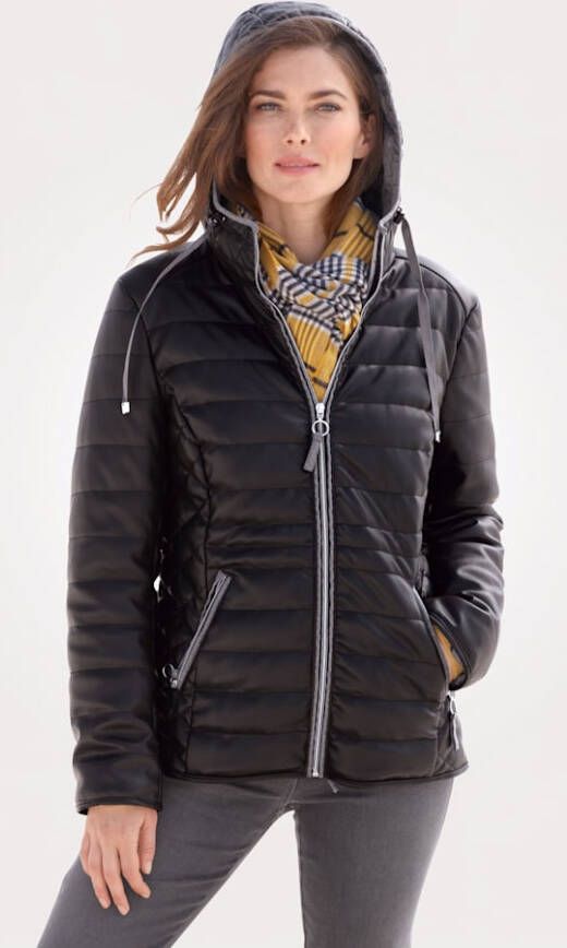 MONA Jas van imitatieleer Zwart/Grijs