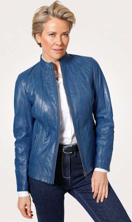 MONA Leren jas van zacht lamsnappa Blauw