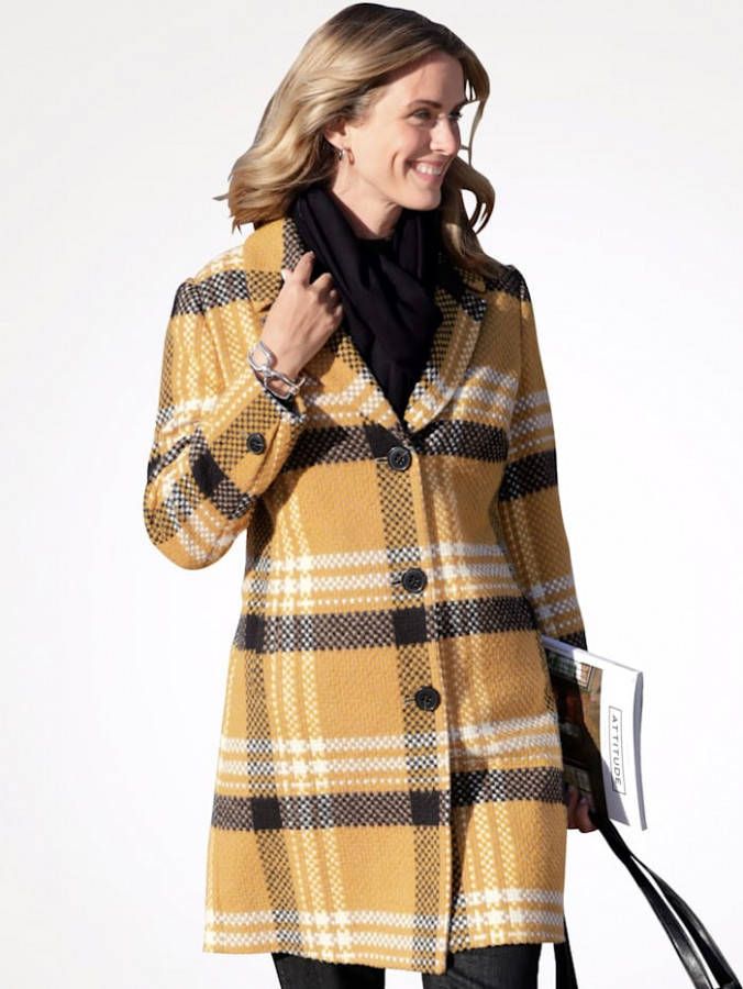 MONA Mantel in trendy bouclélook Geel/Zwart/Wit