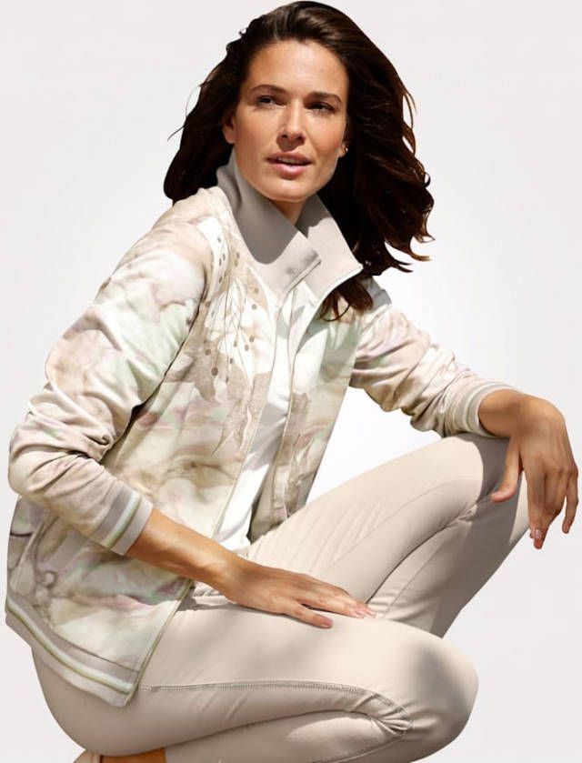 MONA Sweatvest met trendy marmerprint Taupe/Ecru/Lavendel