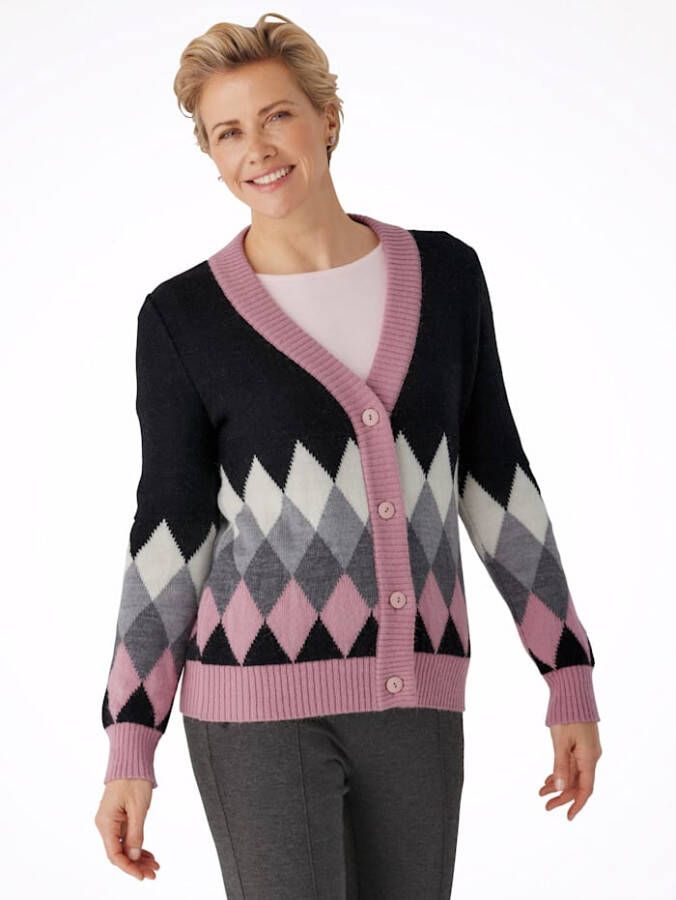 MONA Vest met modieus ruitdessin Roze/Grijs/Antraciet