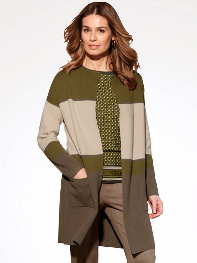 MONA Vest met zachte touch Mosgroen/Zand/Grijs