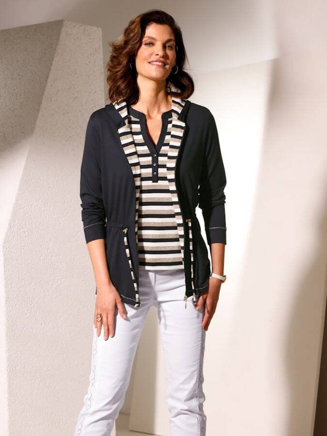 MONA Vestje met in wijdte verstelbare tailleband Marine/Wit/Goudkleur