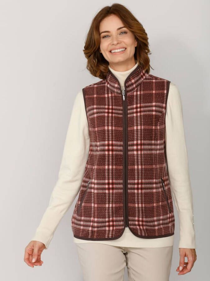 Paola Fleece bodywarmer met ruitendessin Donkerbruin/Roest