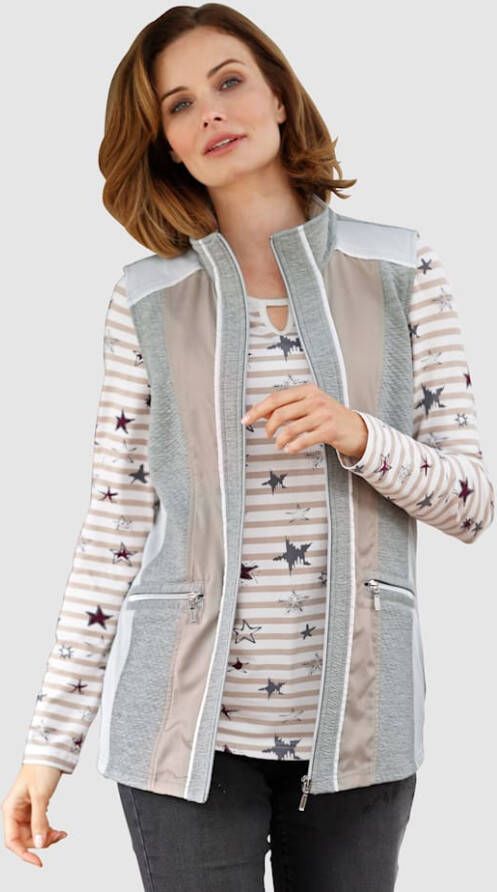 Paola Sweatbodywarmer in patchworklook Grijs/Wit/Zand