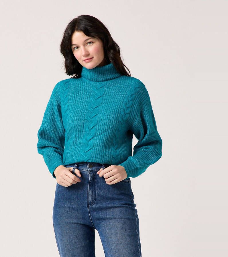 Naf Trui met kabelmotief, rolkraag